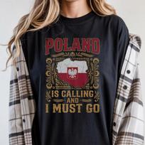Poland Is Calling T-Shirt, Polish Heritage Tee, Polska Map Flag Shirt, Poland M black