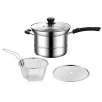 Household Stainless Steel Deep Fryer Pot with Frying Basket and Steamer Visible Lid Pasta Pot Japanese Stockpot Tempura sidabras