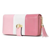Pomelo Best 2026 Women RFID Wallet Color Block PU Clutch Multi Card Slots Phone Compartment Zipper Ladies Travel Coin Purse white