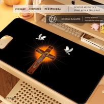 HYBXAXC XXL Art Design Jesus and Cross Mouse Pad Large Non-Slip Rubber Base Desk Mat Office Believer Gift Religious Keyboard Pad 30cmx60cm(11.8x23.6inch)