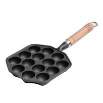 14 Holes Takoyaki Pan Nonstick Cast Iron Octopus Meat Balls Mold Maker with Detachable Handle for Home Pancake Baking black