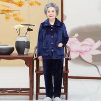 In autumn and winter, the elderly coral fleece pajamas women's thickened mother clothes loungewear grandma cardigan flannel two-piece set xl(recommended 42.5-52.5kg ) tamsiai mėlyna spalva