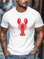 Men Round Neck Tee Bright Red Lobster Cool Graphic Print Cotton Short Sleeve Loose Summer Daily L gray