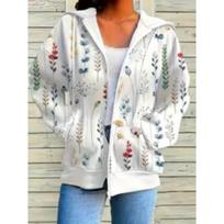 Women's plus size hooded zipper sweatshirt XL white