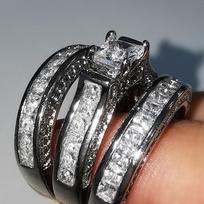 Hot sale, three-piece set of micro-inlaid zircon ring, luxury couple zircon ring, European and American women's jewelry. no. 5
