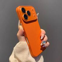 Fashion Lychee Leather Texture Silicone Case for iPhone 17 Air 16 15 14 Plus 13 12 Pro Max Glass Camera Lens Protect Matte Cover iPhone 12 oranžinė