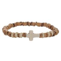 Retro Cross Men Bead Bracelets Handmade Turquoise Coconut Shell Braid Beaded Bracelets Desinger  Accessories Unisex Gift 20cm beige