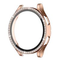 Glass+Case for Samsung Galaxy watch 4 44mm 40mm Accessories Bling Diamond PC bumper Shell +Screen protector Galaxy watch4 cover Galaxy watch 4 44mm rožinio aukso spalvos