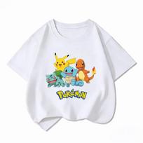 Potdemiel Summer New Arrival Children's Short-Sleeve Pikachu T-Shirt, 100% Cotton, Comfortable and Breathable for Boys and Girls 100 white