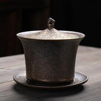 Kūrybingas rūdžių glazūros dubuo su dangčiu sriubos tureen japoniško stiliaus grubios keramikos dubuo su dangčiu keraminis arbatos puodelis su lėkštute Puer 230ml black