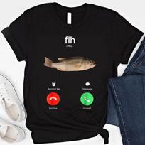 Juokingas žuvies memės marškinėliai Fih Calling Grafinis marškinėlis Retro Vintažinis marškinėlis Minkštas apvalios apykaklės trumpomis rankovėmis marškinėlis XS black