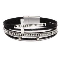 Bohemian Cross Bracelet Luxury Micro Diamond Magnetic Buckle Bracelet Leather Bracelet For Women