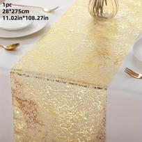 Elegantiškas stalo takelis iš tinklelio su auksine folija - Puikiai tinka vestuvėms, vakarėliams ir festivaliams - Patvarus poliesteris, stačiakampis 11.02 * 108.27 inches beige