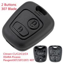 2 mygtukų automobilio nuotolinio valdymo pultelio korpusas su 307/206 ašmenimis, tinkamas Citroen C1 / C2 / C3 / C4 / XSARA Picasso/Peugeot 307 / 107 / 207 / 407 black