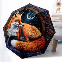 Moon Sleeping Fox Umbrella Automatic Open/close, Sturdy Iron Frame & 8-Rib Structure, Umbrella for Women & Men, Christmas Gifts black