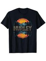 Hurley Saulėlydžio Kalno Rašto Unisex Patogūs Trumpomis Rankovėmis Marškinėliai S black