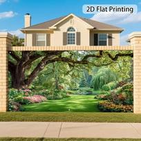 1 piece, vibrant garden-themed garage door banner, easy to install. Made of polyester fiber, perfect for the poolside area. 100x150cm