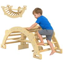 Montessori patalpų laipiojimo rėmas, 2 viename medinis laipiojimo lankas, vaikams nuo 2 iki 4 metų, 110x52x45 cm, natūrali mediena 110 x 52 x 45 cm natūrali