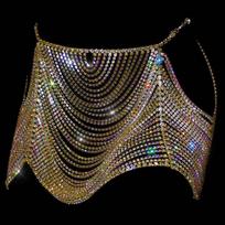 Cross-Border New Arrival Shiny Rhinestone Long Fringe Waist Chain Women Stage Performance Super Crystal Body Chains Jewelry black