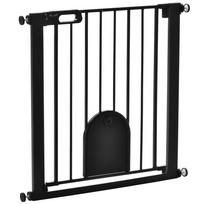 Dog Gate with Cat Flap Pet Safety Gate Barrier, Stair Pressure Fit, Auto Close, Double Locking, 75-82 cm Black 82 x 2 x 76 cm