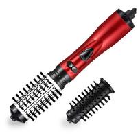 2 In 1 Rotating Electric Hair Straightener Brush Hair Curler Dryer Brush Hot Air Comb Negative Ion Hair Styler Comb UK Plug raudona