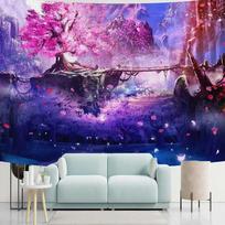 VIKAMA Japanese Cherry Blossom Mount Fuji Tapestry with Pagoda for Bedroom Living Room Decor Aesthetic Romantic Japanese Wall 74x94cm(29x37in)