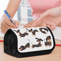 Double Layer Pencil Case, Vibrant Printed Pencil Pouch with Dachshund Poses Design, Fashion Storage bag, Portable Pencil case with zipper, Durable Fab 20x9x11cm