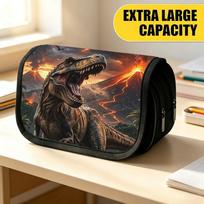 Double Layer Large Pencil Case, Vibrant Printed Pencil Pouch with Volcano T-Rex Roar Design, Fashion Storage Bag, Portable Pencil Case with Zipper, Du 20x9x11cm