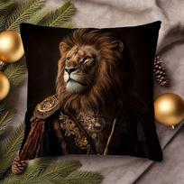 Majestic Lion in Military Uniform Cushion Cover Realistic Animal Art Pillow Case for Home Decor Living Room Bedroom 40cmx40cm(16x16Inch) black