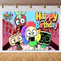 Cartoon DAndy World Backdrop Kids Birthday Decorations Party Supplies Baby Shower Banner Photo Shoot Props Boy Girls Favor Gifts 47.2x31.5inch/120*80cm black