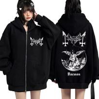 Rock Band Mayhem Daemon Album Zipper Hoodies Death Black Metal Harajuku Gothic Sweatshirt Men Women Fleece Y2k Sportwear Jackets L black