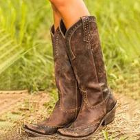 „Cowboy Cowgirl“ smailūs moteriški batai su viduriu blauzdos aukštakulniai Laisvalaikio senoviniai laisvalaikio vakarietiški batai 35 raudonai ruda