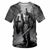 Knights Templar T-shirt Men's 3D Printing Cross Round Neck Short Sleeve T Shirts Harajuku Personality Cool Breathable Tee Top XXS