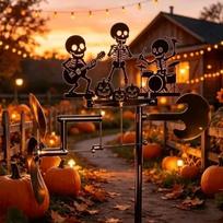 Rotating Halloween Skeleton Metal Drummer Wind Wind-Powered Rock Band Sculpture  Yard Skeleton