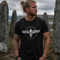 Viking Raven T Shirt Norse Rune Circle Nordic Mythology Clothing Vintage Stretched Slightly Versatile Stylish Casual M black