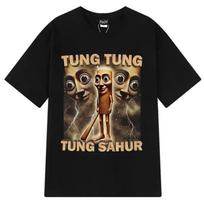 Men's T-shirt with Tung Sahur graphic print, summer, loose, fashionable, funny, short-sleeved, round neck, unisex. S