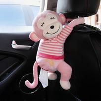 Pippi Monkey Car Tissue Box, Creative Armrest Box, Cartoon Internet-Famous Hanging Style, Rear Seat Car Interior Tissue Dispenser Clothed Pippi Monkey - Pink (1pc)