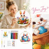 Easter Egg Bunny Cross - Cute Embroidery Set with Basic Materials and 20cm Embroidery Hoop one size