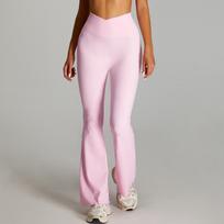 Sweatpants European and American cross high-waisted yoga flared pants tight hip-lifting fitness pants women's casual sports wide-leg micro-pull pants S white