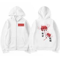 Anime Tokyo Ghoul Hell Flower Zipper Hoodies Men Fashion Long Sleeve Sweatshirts Women Autumn Winter Zipper Hoodies S black
