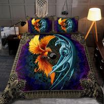 Mythical Phenix Dragon Marriage Oriental Duvet Cover Set King Queen Double Full Twin Single Size Bed Linen Set EU Single(135*200cm)3pcs gray