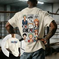 Summer Japanes One Piece Luffy Zoro Nami Anime Cartoon Print Cotton Men's T-shirt Short Sleeve Tees Casual Streetwear Unisex Top S gray