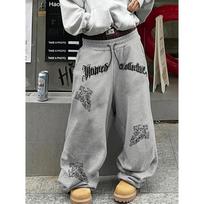 Fashionable Wide Leg Pants with Letter Patterns, Suitable for Daily Wear. Long Sports Pants with Fashionable Pattern Design S gray