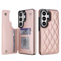 For Samsung Galaxy S26 Ultra/S26 Plus/S26 Luxury Flip Wallet Case PU Leather Folio Cover with Card Slots Kickstand Shockproof For Galaxy S26 rožinio aukso spalvos