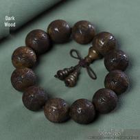 Rosewood Carved Buddha Bracelet - Dark Wood Ethnic Prayer Beads for Men & Women black