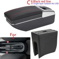 For Dacia Spring Armrest Box For Renault K-ZE Car Armrest box Center Storage Box Internal Retrofit PU Leather Car Accessories C1 Black red No USB gray