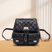 New leather Xiaoxiangfeng caviar rhombus chain backpack cowhide fashion small backpack tide juoda