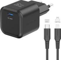 Swissten tinklo adapteris GaN 1x USB-C 35W energijos tiekimo duomenų kabelis USB-C/Lightning 1.2m juodas