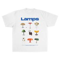 Vintažiniai 90-ųjų Mid Century Modern stiliaus lempų marškinėliai Estetiškos lempos Eklektiškas T-shirt Madingi Streetwear grafiniai marškinėliai Unisex XXXL white