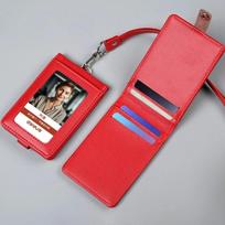 Buckle ID Tag Badge Holder Leather Flip Chest Card Bag Employee Pass Work Card Case  Student 1PC Red